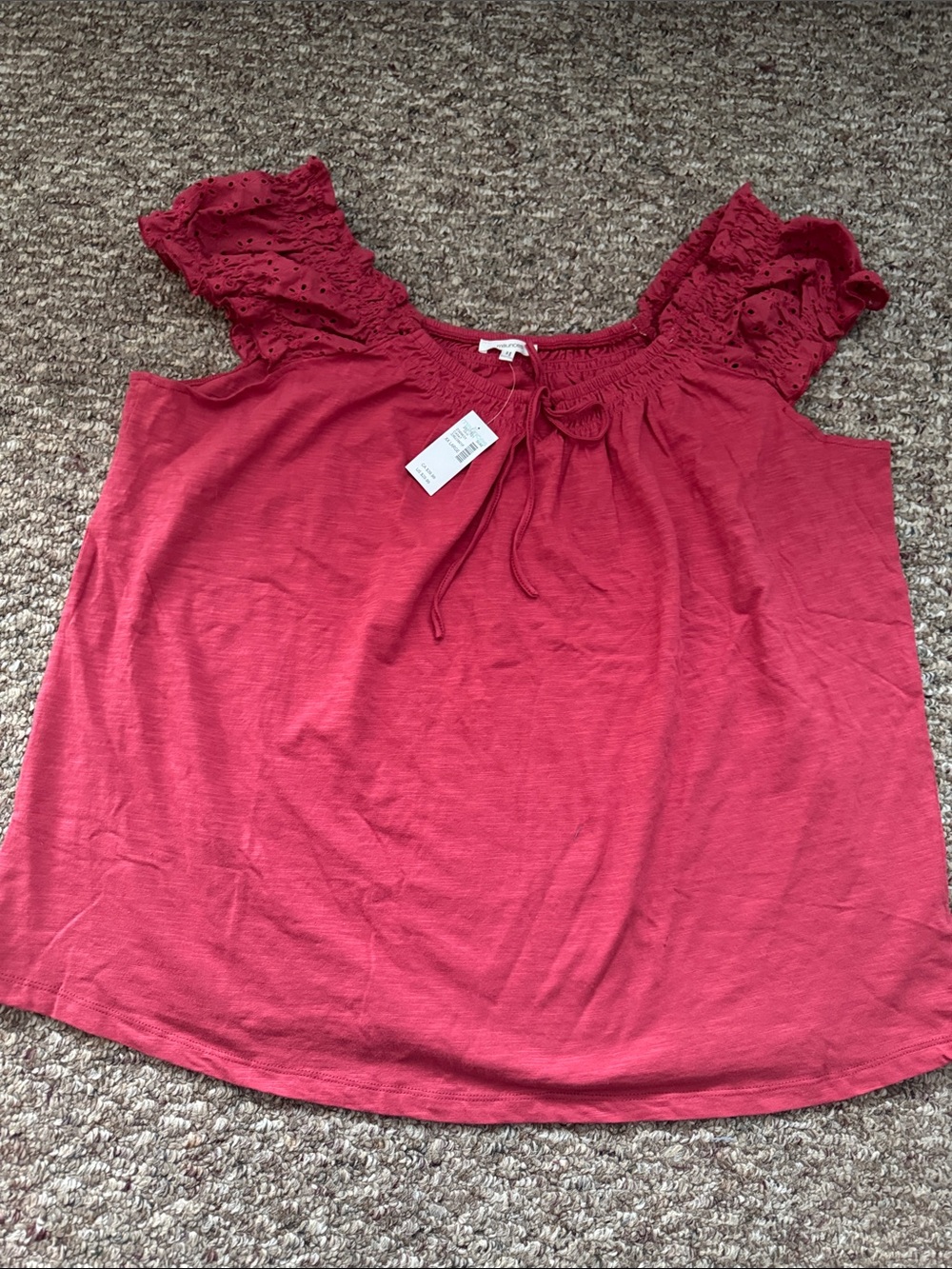 Maurices Raspberry Red Eyelet Ruffle Tie-Neck Tank